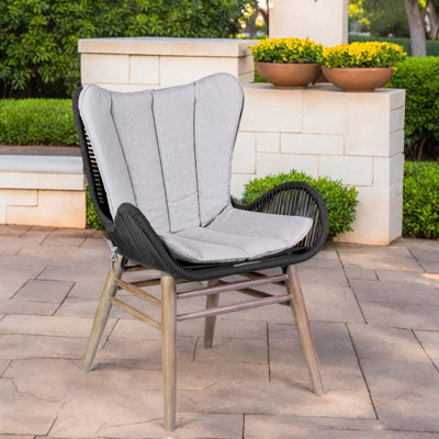 Chaises de patio en bois d'eucalyptus durable avec corde gris anthracite pour maison moderne