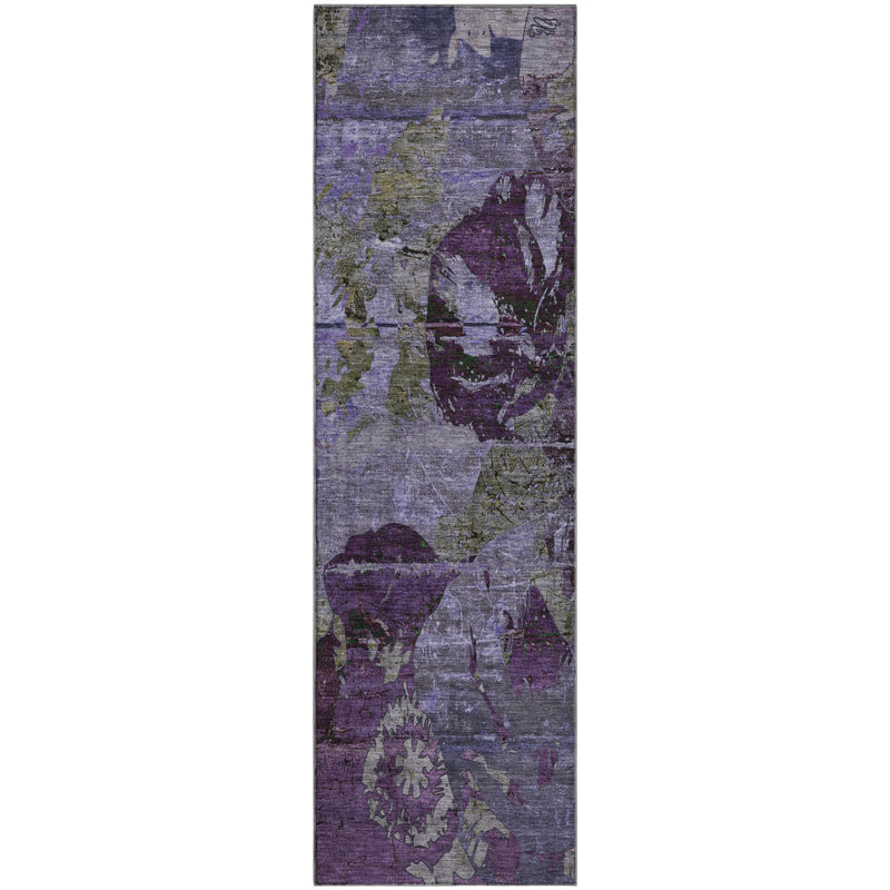 Premium Machine Washable Cerrito AMF555 Purple Rug, Runner 2'3" x 7'6"