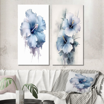 Bleu Hibiscus Harmony - Hibiscus Wall Art, ensemble de salon de 2
