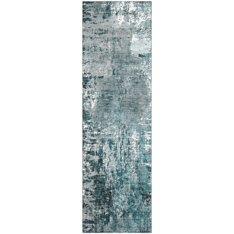 Premium Machine Washable Prisco Teal Rug, Runner 2'3" x 7'6"