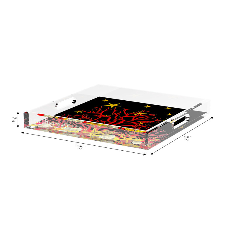 Coral Reef Acrylic Square Decorative Tray, Solid Black, 15"W x 15"D x 2"H