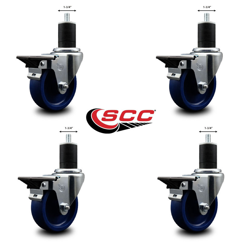 Ensemble de roulettes extensibles pivotantes en poly avec frein SCC PLB 4 po x 1-3 / 4 po