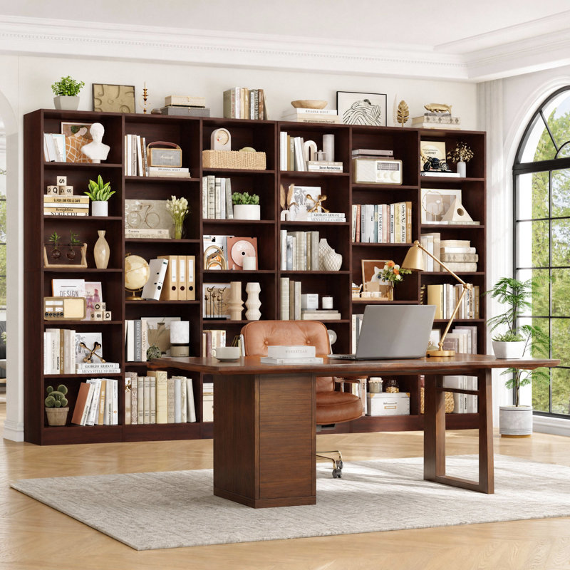 Ensemble de 2 grandes bibliothèques de rangement en bois de 74 po x 59 po x H 74 po, Cherry