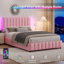 Ensemble de lit plateforme tapissier à DEL avec 2 tables de chevet modernes à DEL - ensemble de chambre à coucher 3 pièces-1287247457-1287247469