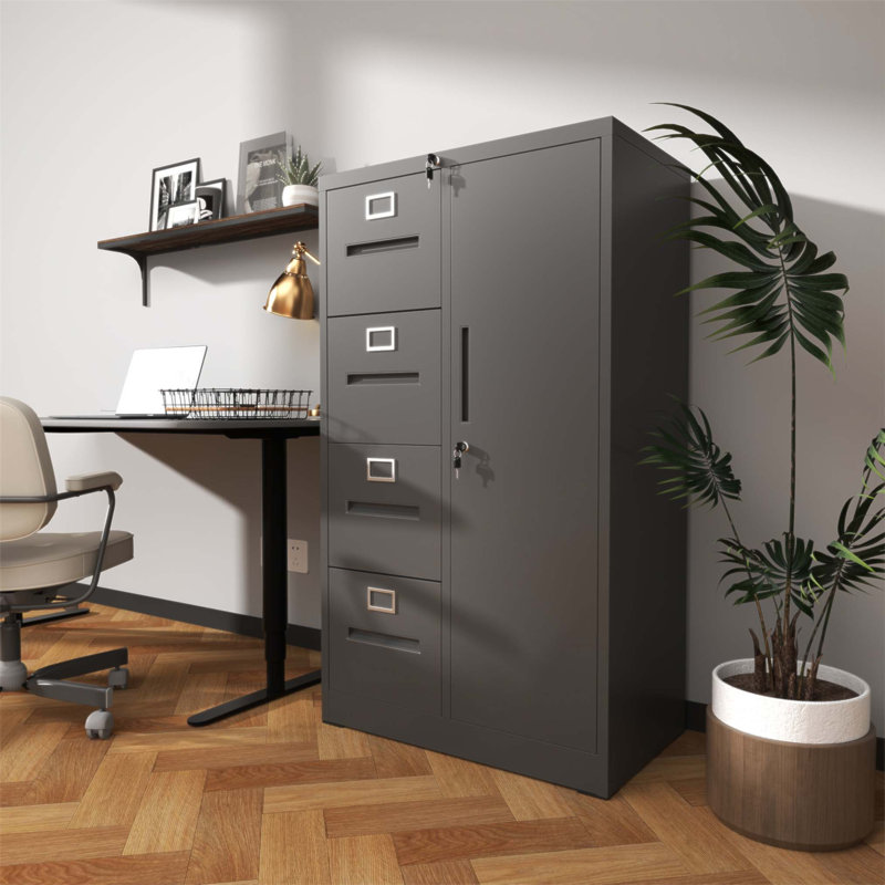 Classeur en métal durable avec serrure, 4 tiroirs et 1 porte, idéal pour la maison et le bureau