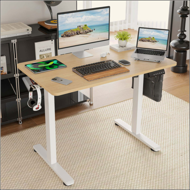 Bureau de travail électrique à hauteur réglable, H 47 po x l 40 po x P 24 po, White, Natural