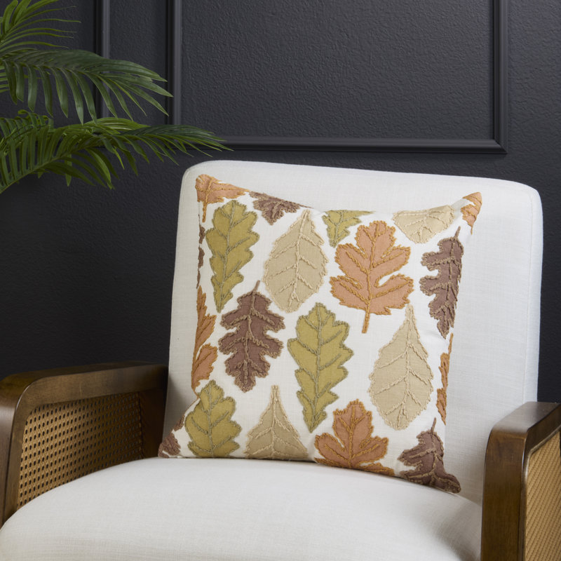 Coussin décoratif brodé à motif de feuilles d'automne - Coussin décoratif botanique d'automne pour le style saisonnier du salon et de la chambre à coucher
