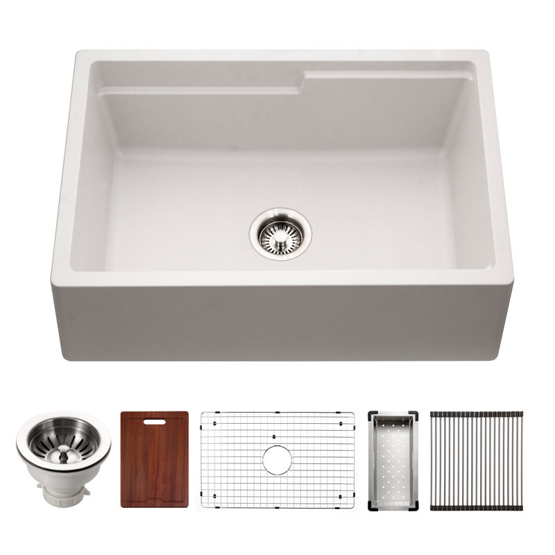 Houzer 30 in  Apron Front Granite Composite Workstation Sink w/ Accessories, White