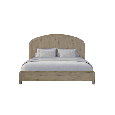 English Knotty Oak Veneer Panel Bed With Arched Headboard, Perfect For Modern And Rustic Interiors