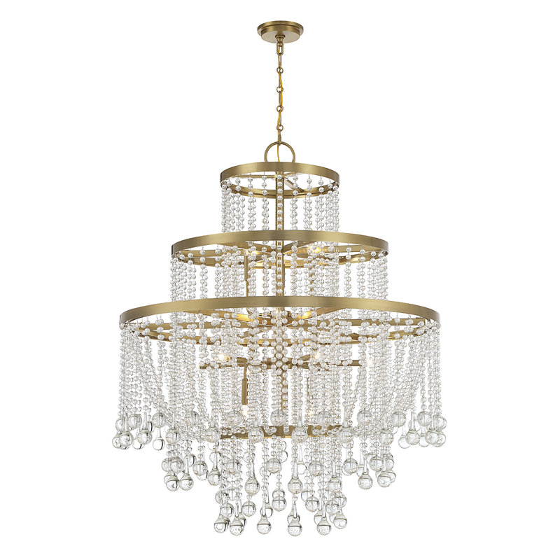  Lustre 15 lumières en laiton chaud Luna, Laiton chaleureux