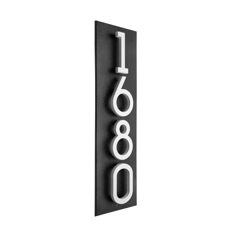 Floating Stand-Off 4-Number Vertical Sign, Black /W/ White Modern Font Numbers, Yes