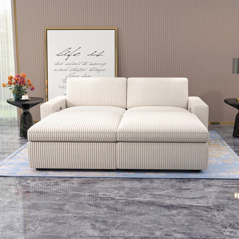 Canapé modulaire rembourré 4 pièces Milred, Velours côtelé blanc