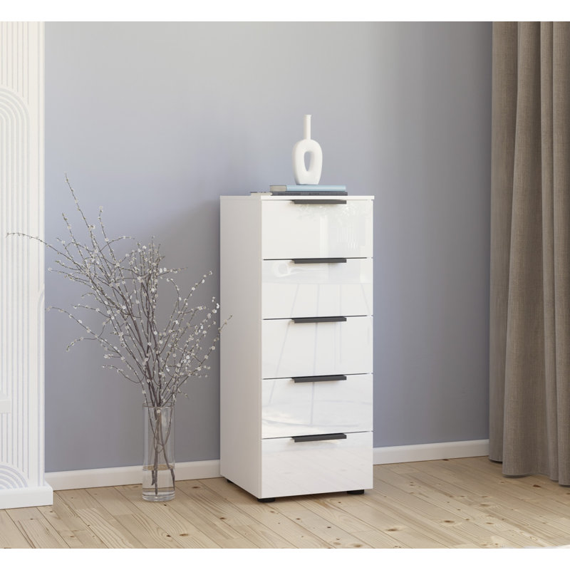 Flipp 5 Drawer 40Cm W Chest, Alpine White/White Glass/Graphite
