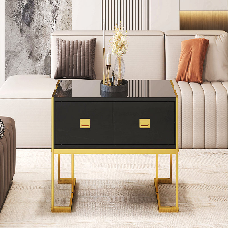 Table basse moderne 47,3 "avec 4 tiroirs et base dorée, Noir