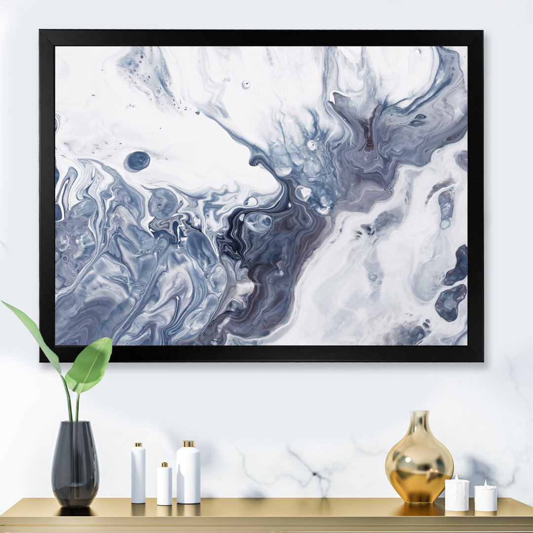 " Blue Grey And White Liquid Art Waves I " East Urban Home 