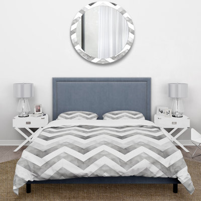 Ensemble de housse de couette gris Midcentury Chevron Print I - Midcentury
