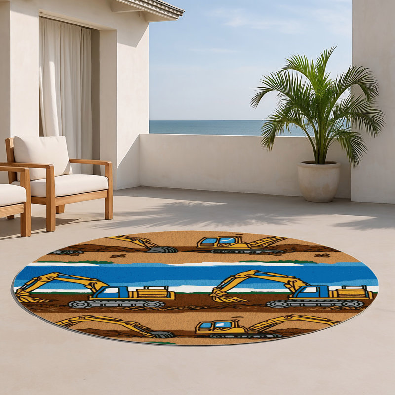Tapis intérieur et extérieur brun Transport, Rond 5 pi