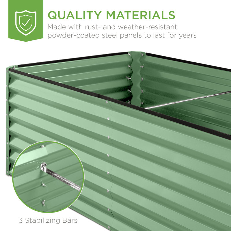 Rosonda Outdoor Metal Raised Planter Box, Sage Green, 24" H x 96" W x 48" D