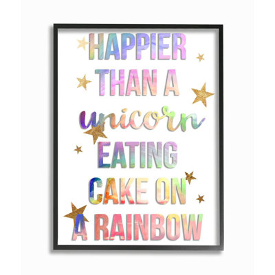 «Happier Than Unicorn Eating Cake on Rainbow Quote» par Jeanette Vertentes - impression d'art graphique
