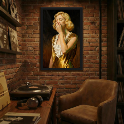 Abstract Golden Dress Woman Covering Mouth