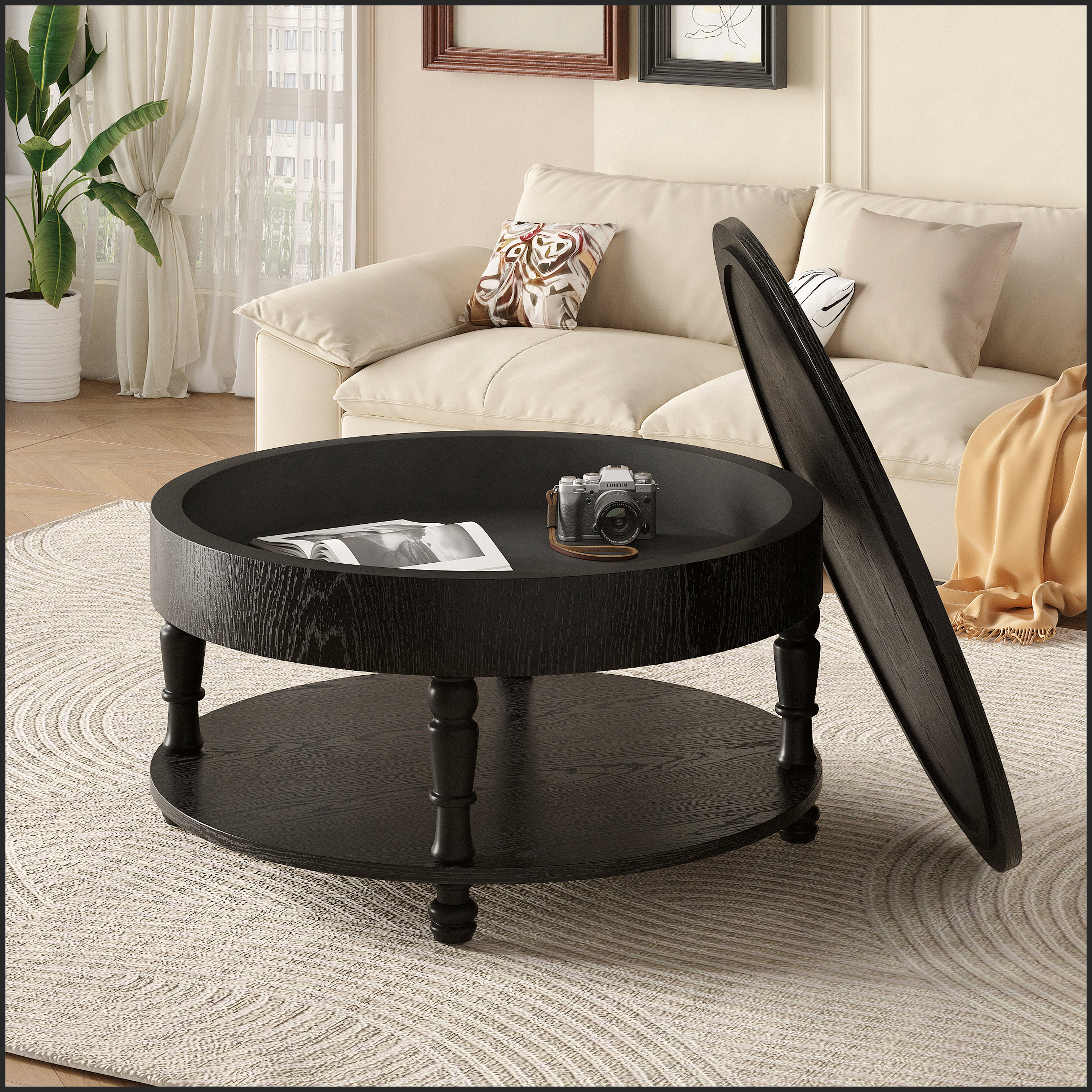 Latitude Run® Modern Round Coffee Table with Dual Storage, Hidden ...