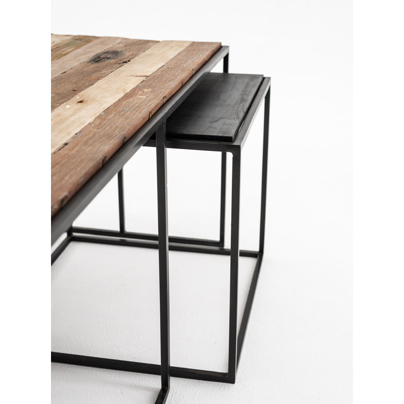 Rustika Black and Brown Solid Wood Nesting Coffee Table Set