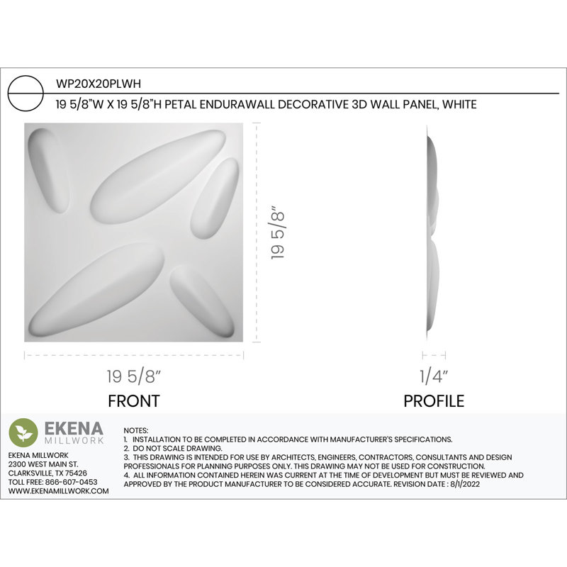 Panneau mural décoratif 3D Petal EnduraWall, Blanc