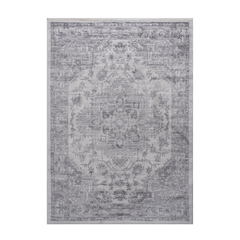 Silver/Oriental Non-Shedding Living Room Bedroom Dining Home Office Stylish And Stain Resistant Area Rug, Rectangle 2' x 3'