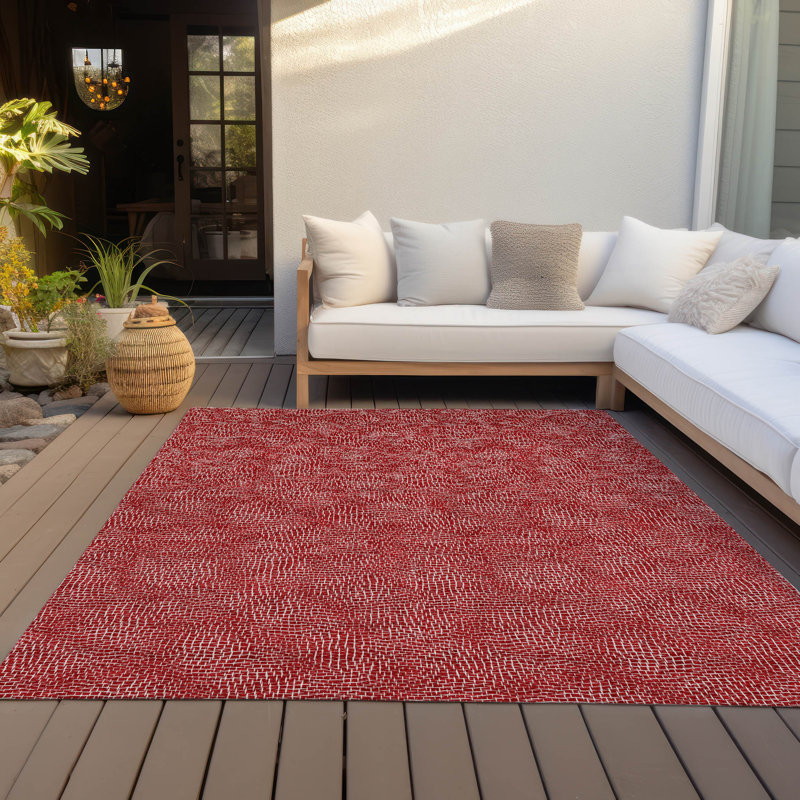 Addison Red 3' x 5' Synthetic Washable Rectangular Rug