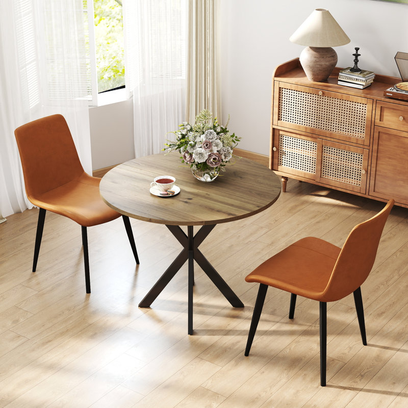 Ensemble de table de salle à manger 31,5 pouces pour 2 à 4 personnes, Ensemble de trois pièces : table, deux chaises, Brun