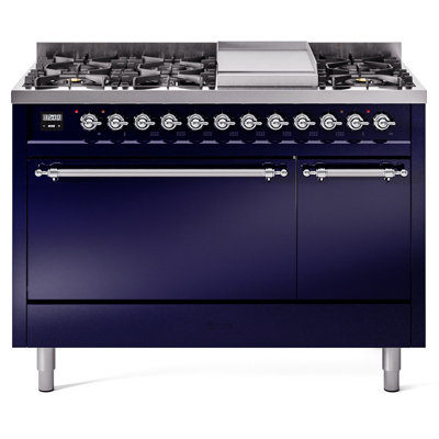 ILVE Nostalgie II, cuisinière à double combustible de 48 po, 8 brûleurs, plaque chauffante