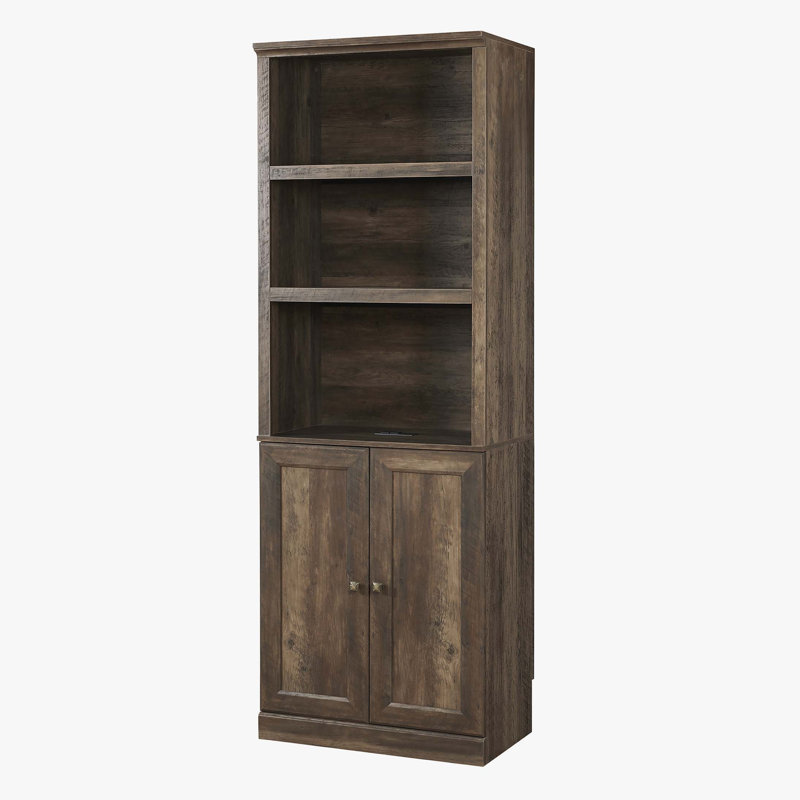 Bibliothèque 1 porte avec port USB et 3 tablettes ouvertes, Brun