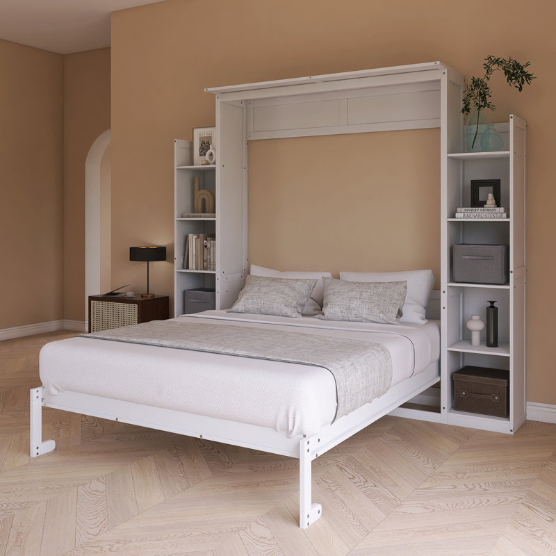 Lit escamotable en bois massif, Naturel, Grand lit