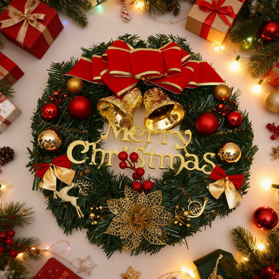 Couronne de Noël couronne de décoration de Noël de 12 pouces pour porte, guirlande de Noël avec clochette, décoration de Noël, fête de mariage, fête de mariage, décoration de Noël
