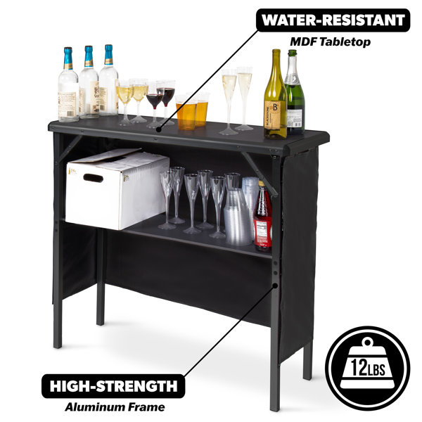 Ktaxon 45" Foldable Commercial Bar Table, Portable Mobile Bartending Station For Events Pop Up Bar With Led Skirt For Outdoor Indoor Black