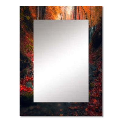 Waterfall In Fall Forest I - Mountains Unique Wall Mirror, Traditional Mirror, Printed Metal Art