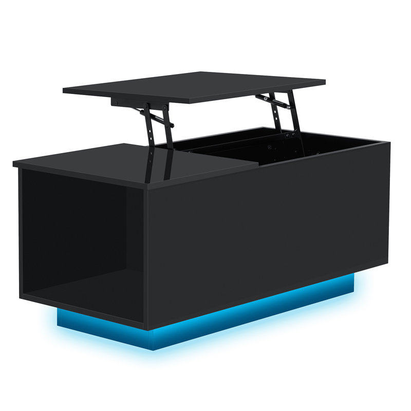 Table basse à plateau relevable avec bande lumineuse DEL