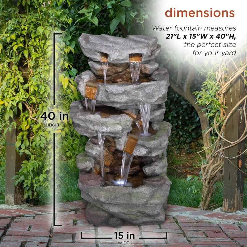 Weather Resistant Cascade Fountain with Lights