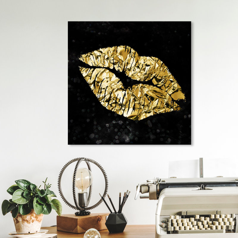 «Gold and Black Kiss», impression sur toile, H 12 po x l 12 po