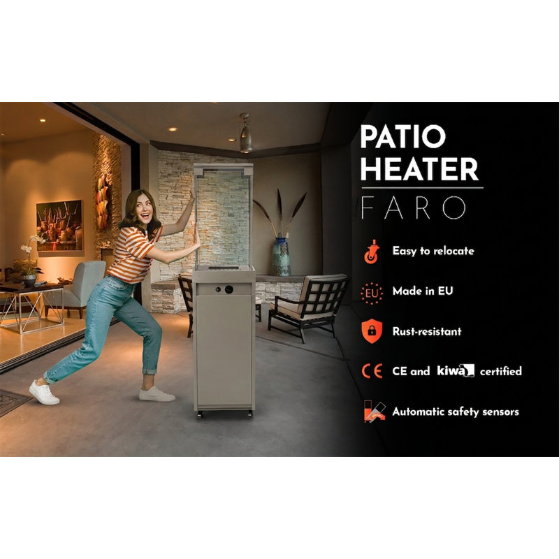 Planika Faro - Portable Patio Heater - 8 KW Gas Propane Fireplace with Cover