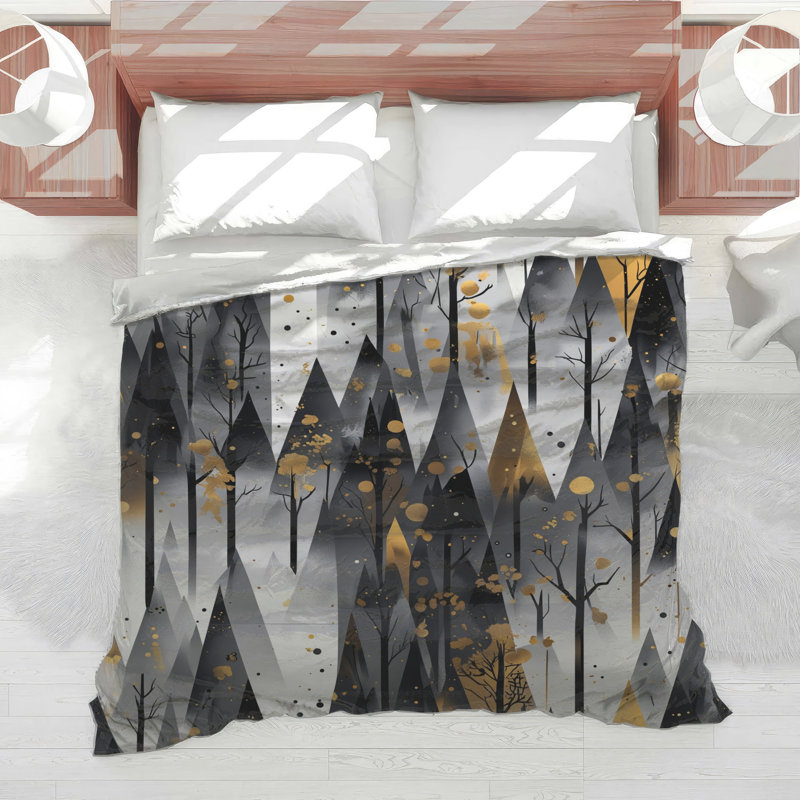 Black Gold Forest Illustration Comforter, Twin Extra Long