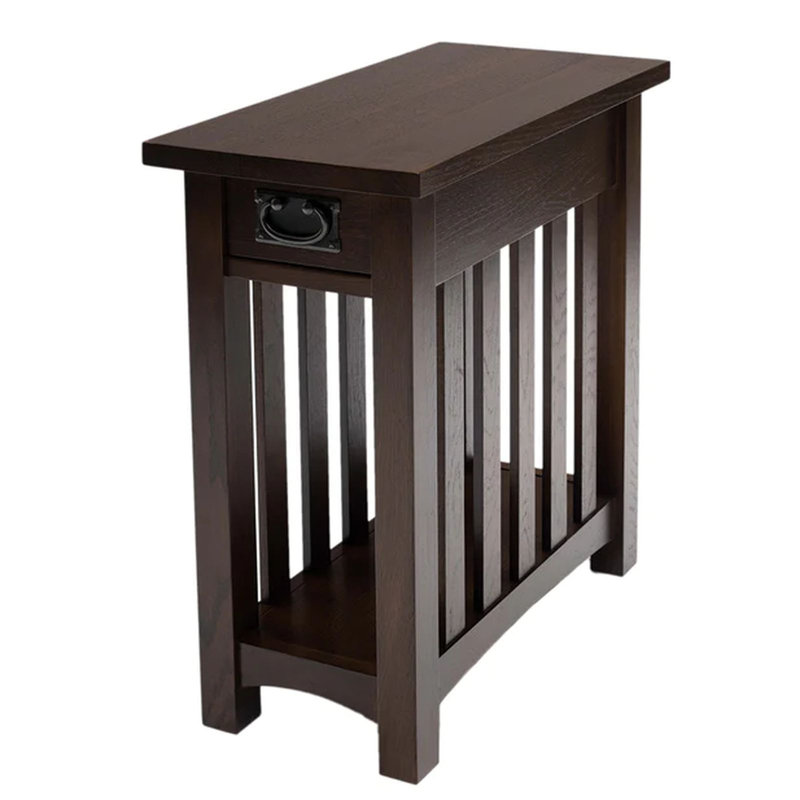 Shabbona Solid Wood End Table with Storage, Walnut