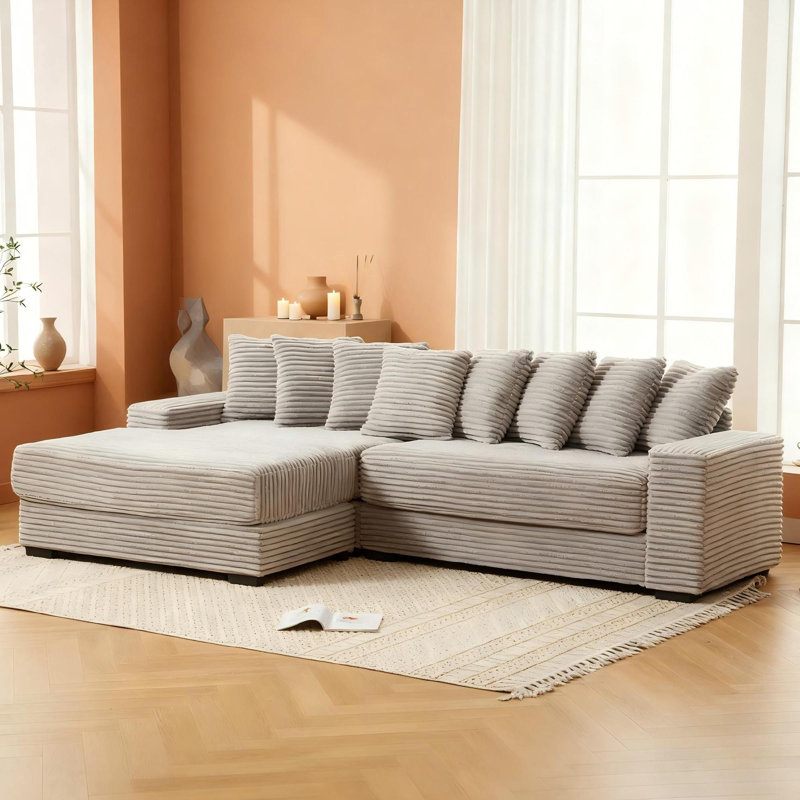 Canapé en L avec méridienne gris, Polyester gris