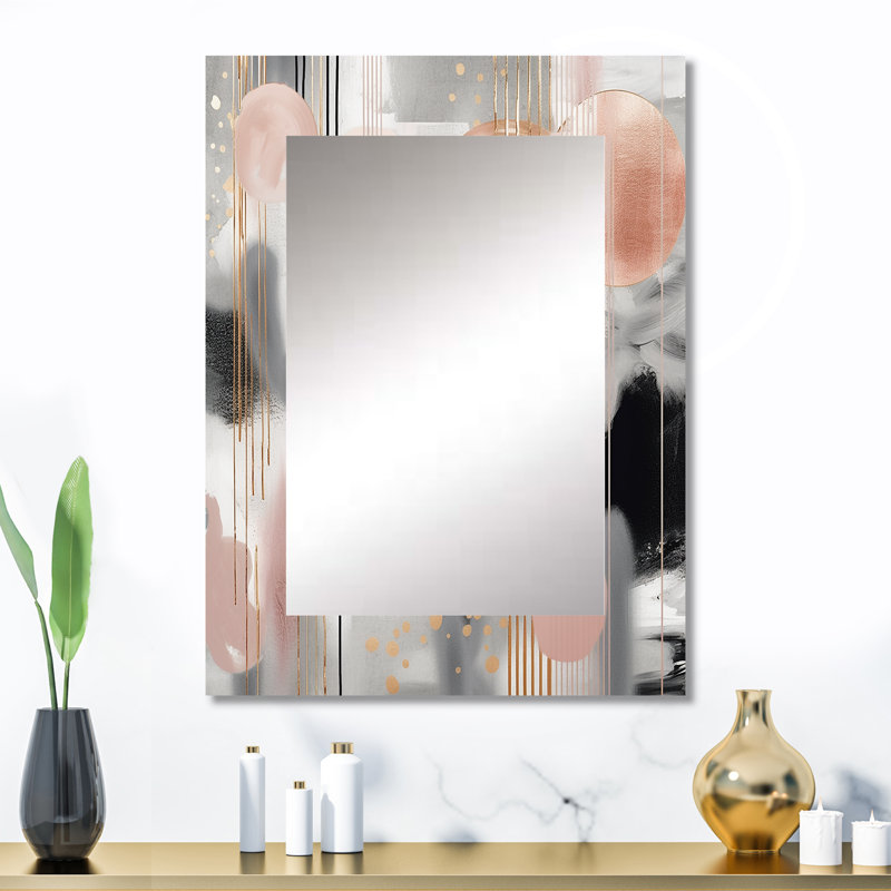 Pink Stripes And Lines Modern Art II - Transitional Shapes Decorative Mirror, Pink Wall Mirror, Printed Metal Art, 32" x 24"