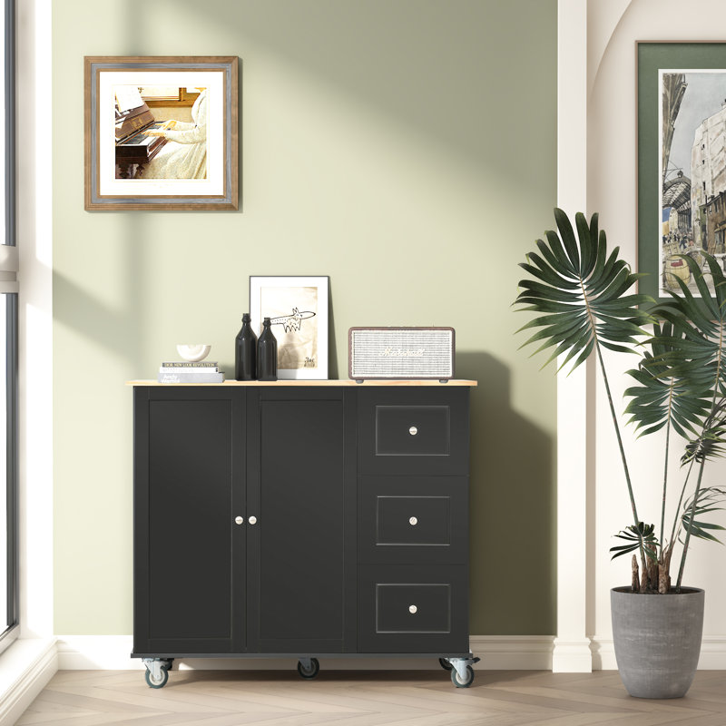 Therald Wood Kitchen Cart, Black