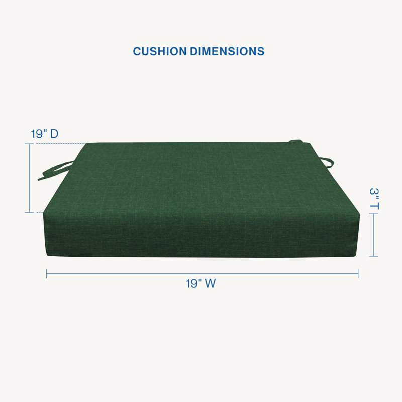 Meridian Outdoor Square Dining Seat Cushion, Forest Green, 3" H x 19" W x 19" D