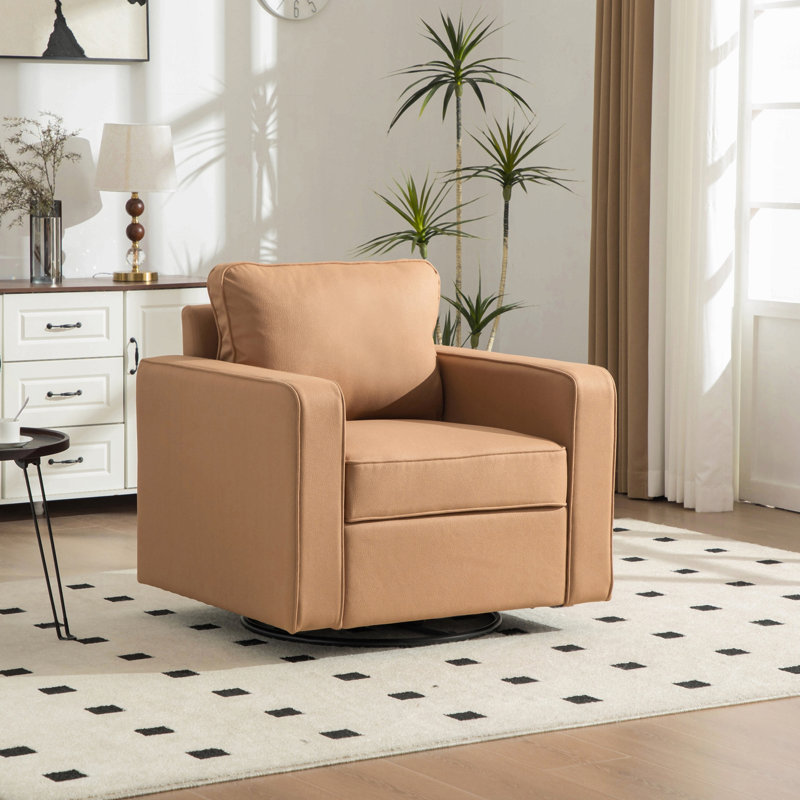 Fauteuil club pivotant simple avec accoudoirs en tissu technique 33,6 po l 33,6 po, Amber