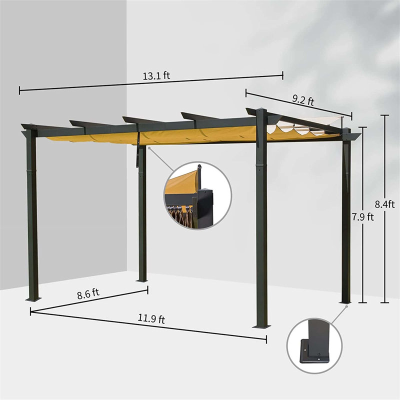 Outdoor Retractable Pergola With Weather-Resistant Sun Shade Canopy, Aluminum Pergola Gazebo For BBQ, Party, Wedding, Patio, Backyard, Deck, Garden