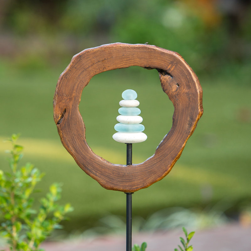 Dalle de teck avec piquet de jardin Cairn en verre 4 pi