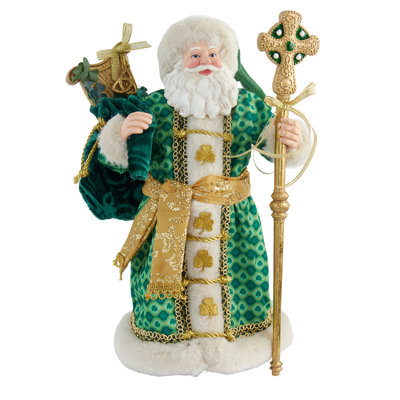 11" Fabriché Musical Irish Santa With Staff